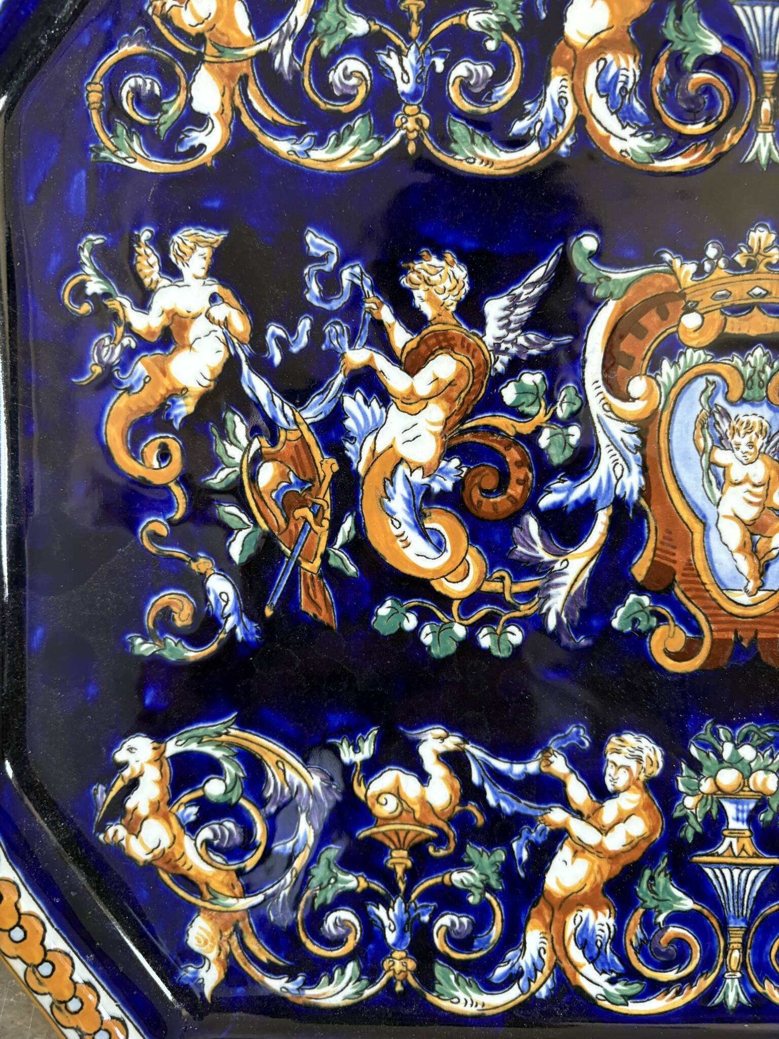 Old Dish Plate Handle Gien Earthenware Ceramic Renaissance Decor