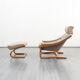 Lounge armchair with footrest, Scandinavian design, Kroken model, leather