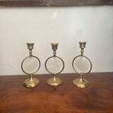 Triode of mother-of-pearl and brass candlesticks