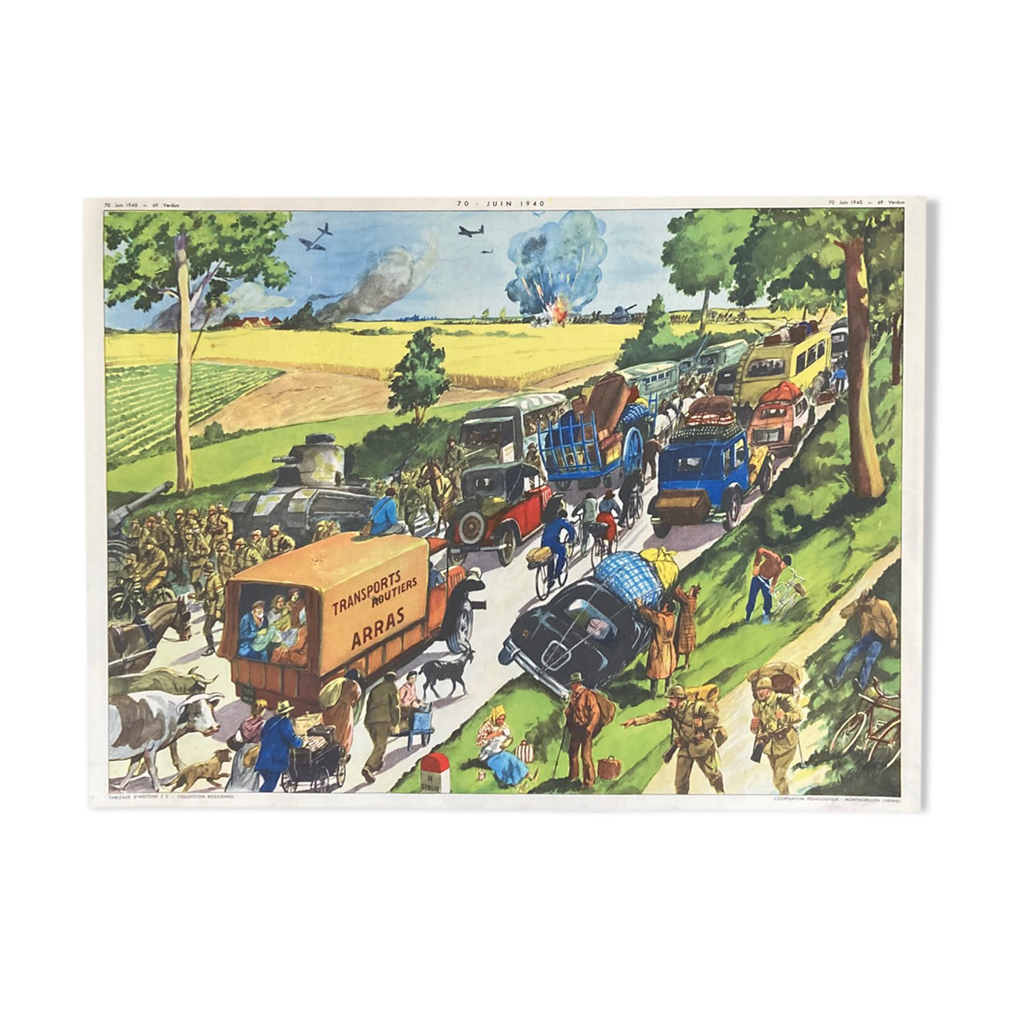 Double-sided school poster signed herouar collection rossignol verdun june 1940