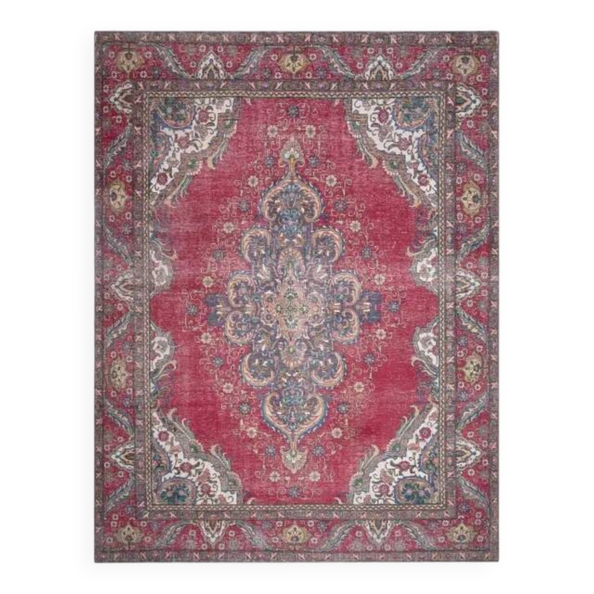 1970s Vintage Persian Handmade Wool Cotton Red Oversized Area Rug 282x360