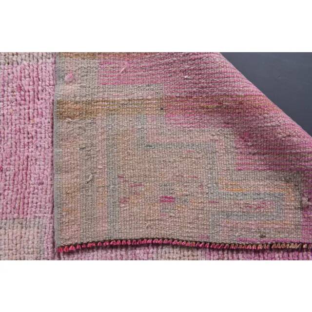 Vintage Turkish Oushak handmade wool cotton pink runner rug 100x320