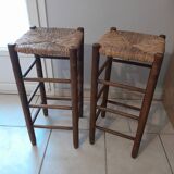 Pair of vintage straw bar stools