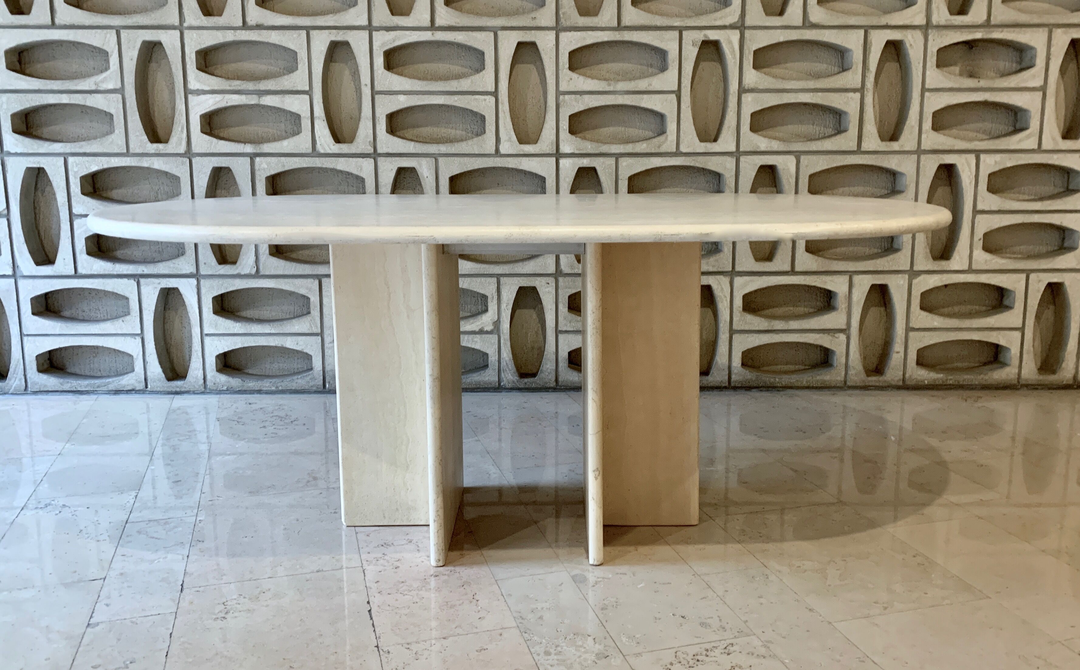 Ligne Roset travertine vintage dining table