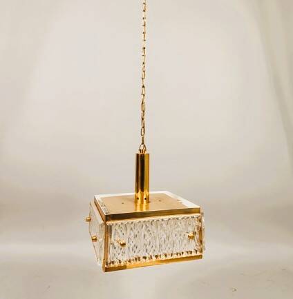 Vintage chandelier from Malmö Metallvarufabrik and pressed glass from Orrefors 1970s