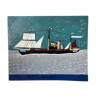 Painting oil on marine panel boat folk art naïve art 1930