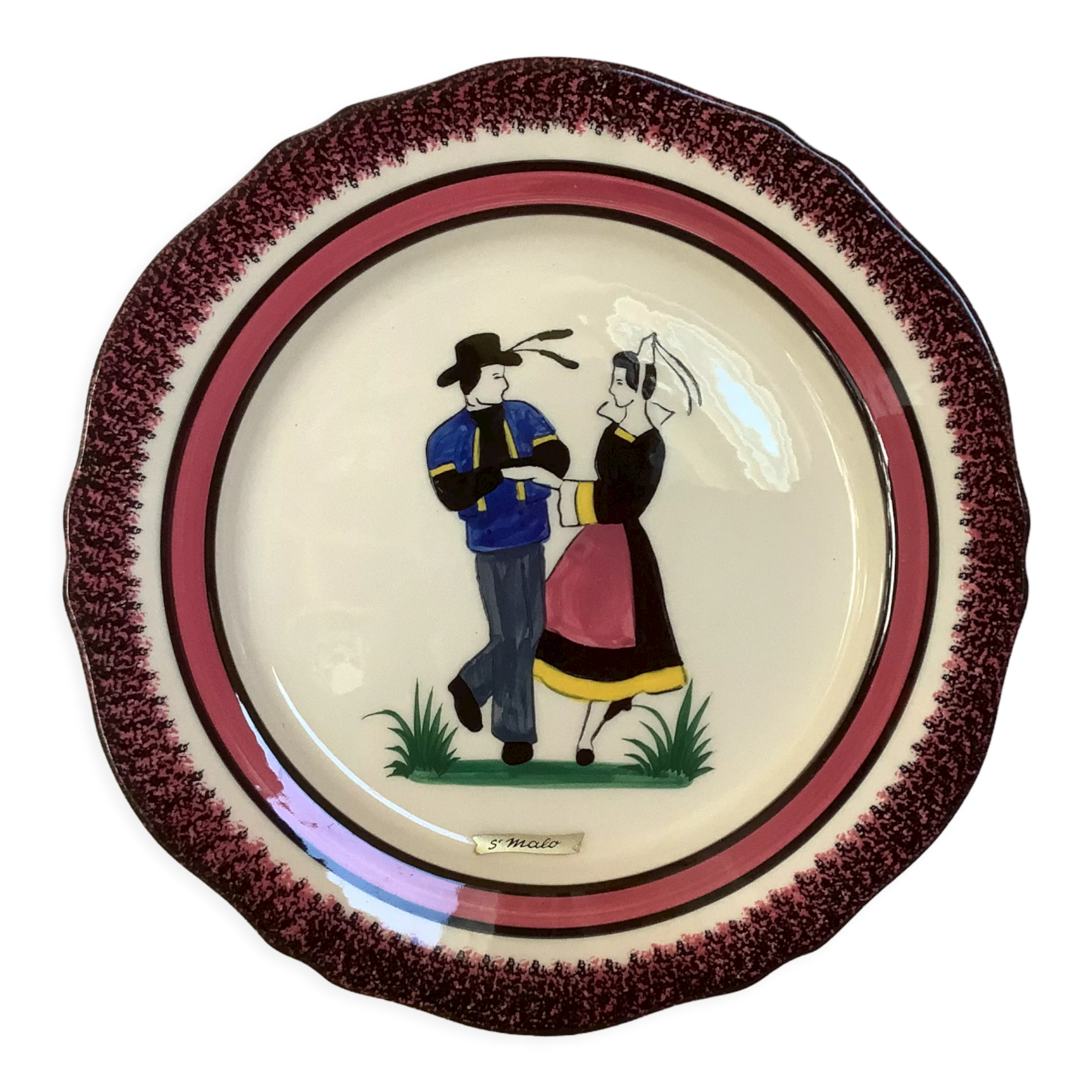 Plate couple of Breton henriot Quimper France