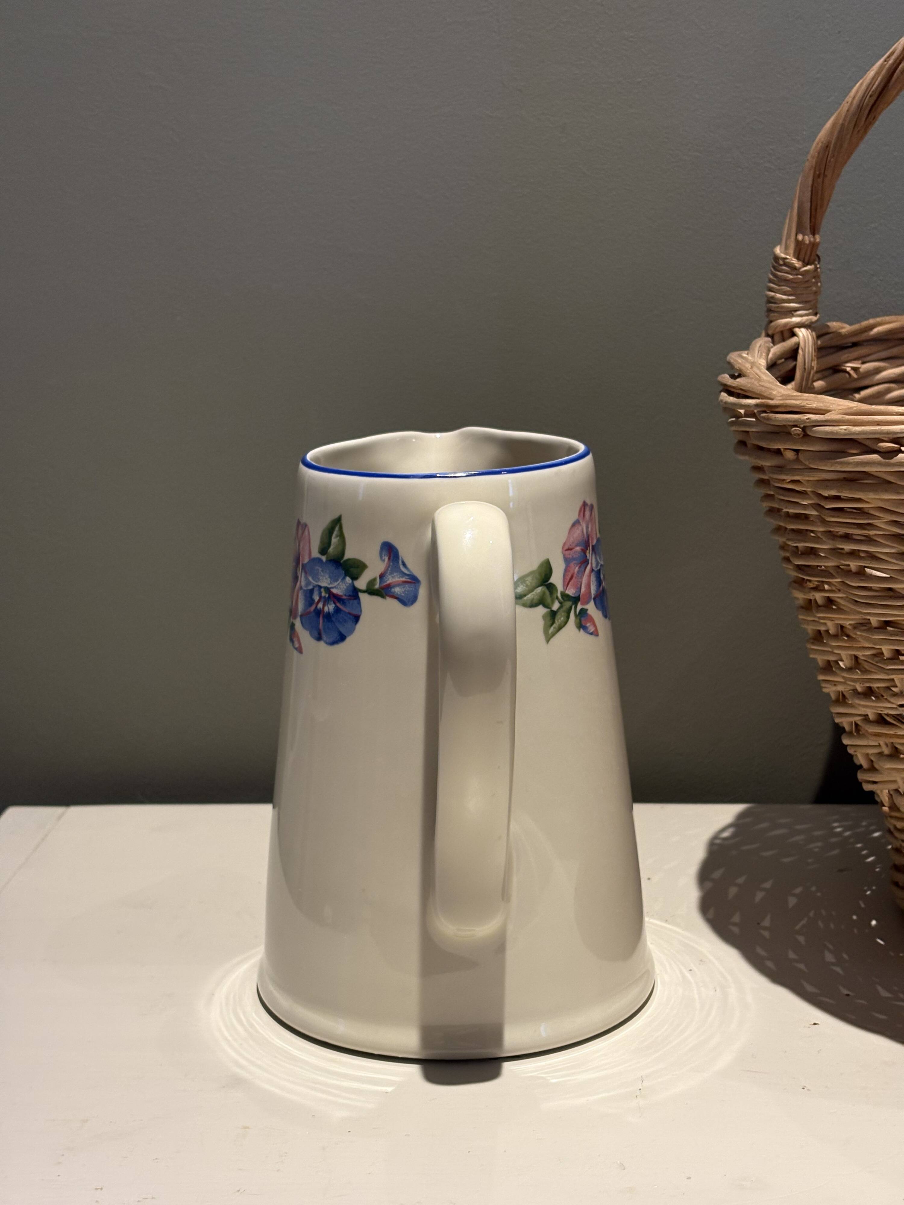 Vintage Flowered Jug Pichet Cruche by Geneviève Lethu Volubilis