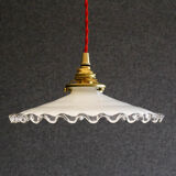White opaline pendant light with crenellated edges