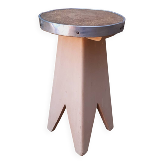 Vintage stool, plant stand from the 50s with oak compass legs
