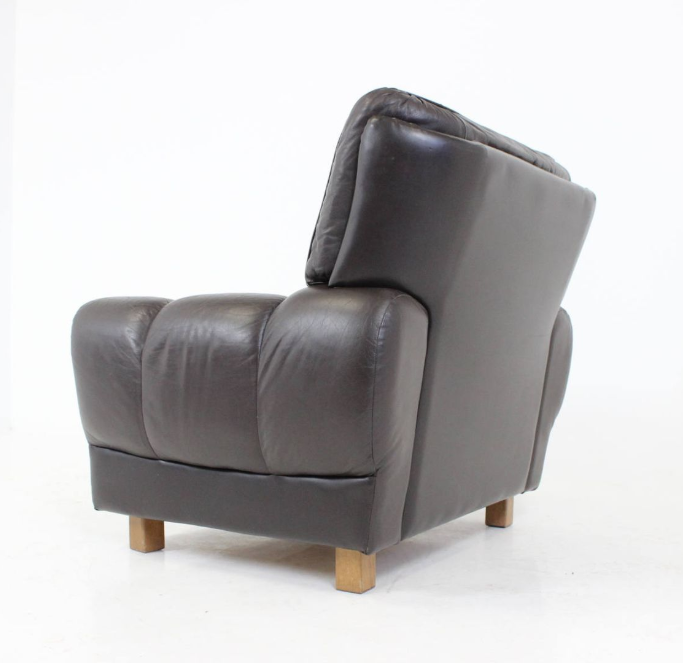 Armchair brown leather of Výber Republic Czech 1970 s