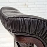 1970s, Scandinavian 3-seater sofa, furniture leather, teak wood legs.