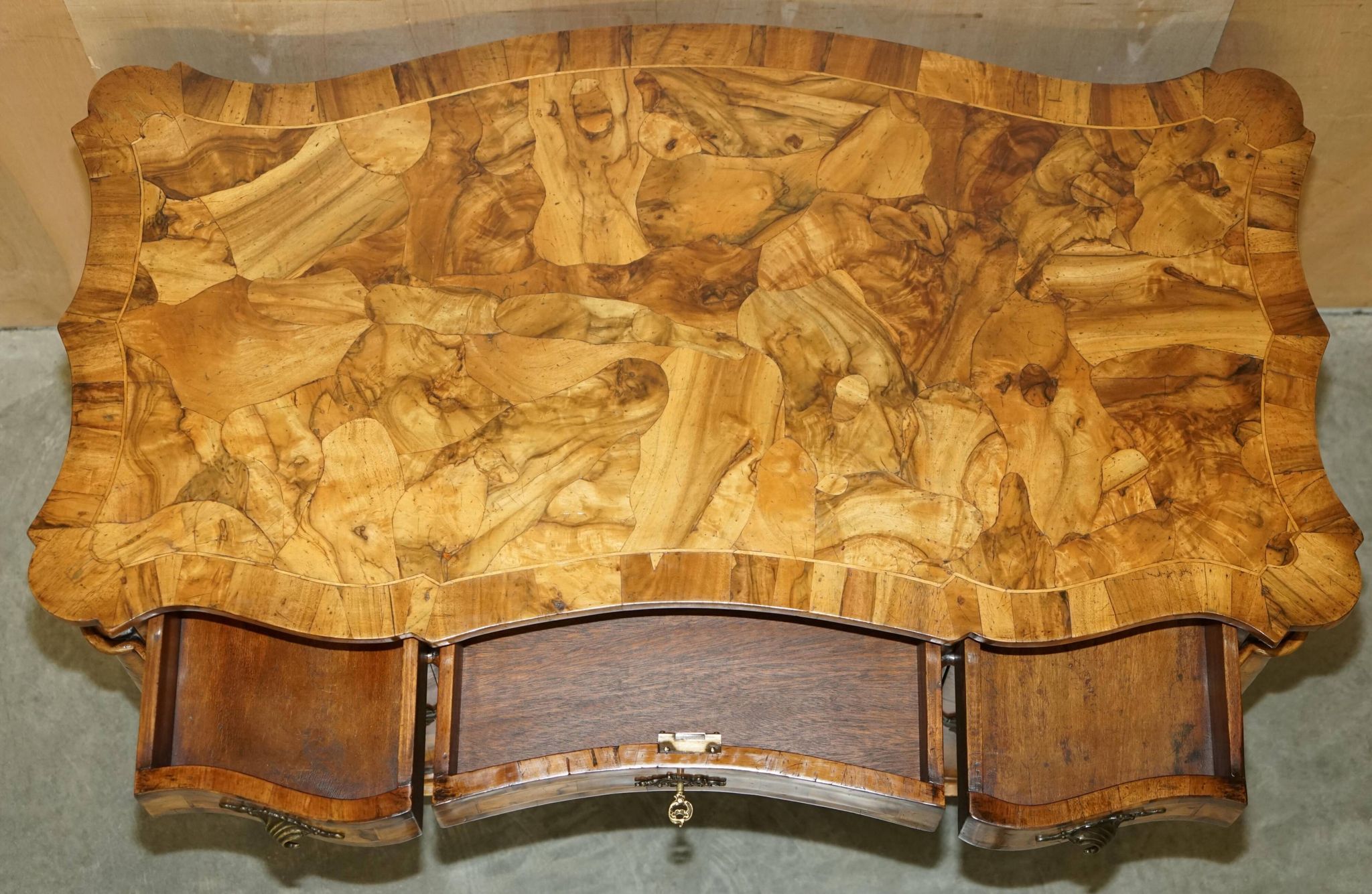 Antique Italian writing desk in olive wood circa 1860