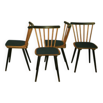 Set of 4  dining chairs splayed legs and petrol blue-green covers, 1960s