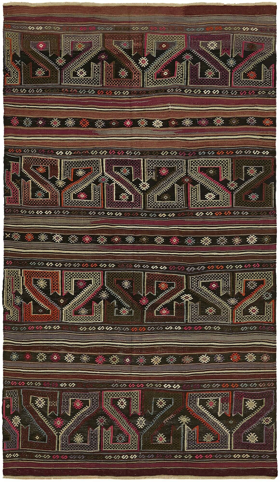 Turkish Handmade Vintage Anatolian Kilim 136 cm x 230 cm