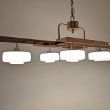 Arlus chandelier with 6 lights in opaline and brass from the 60s/70s