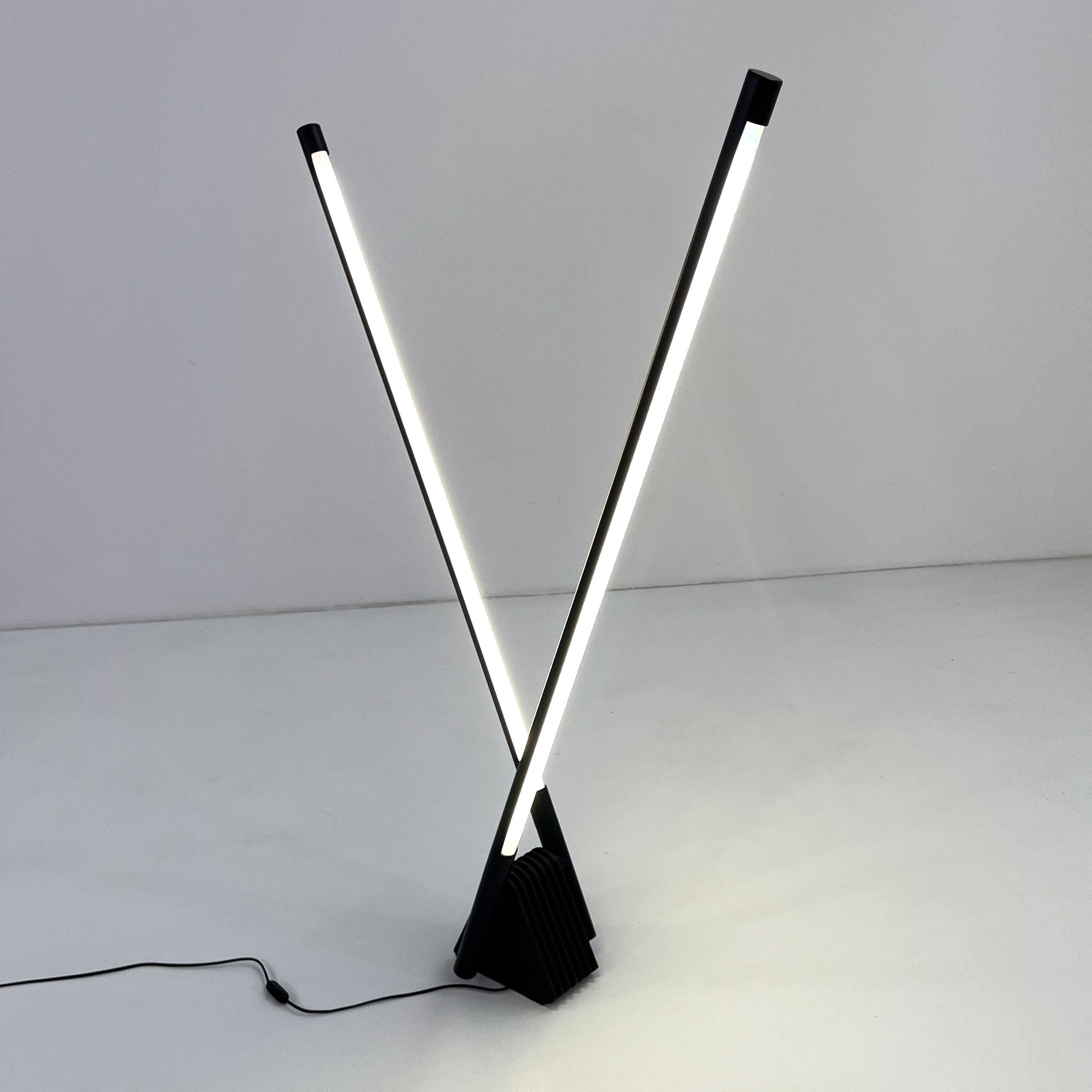 Sistema Flu black floor lamp by Rodolfo Bonetto for Luci Italia, 1980