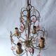 Vintage Murano drop pendant chandelier with pearl flower, 4 lights.