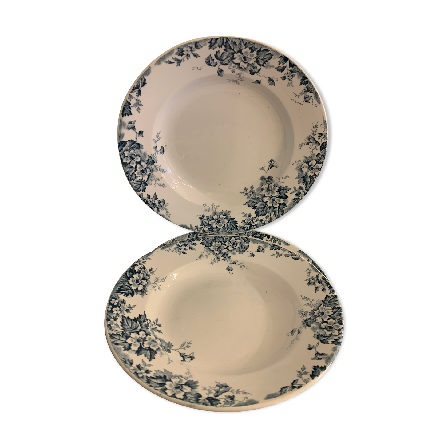 3 marie Louise blue hollow plates made of Saint Amand earthenware