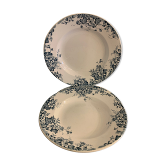 3 marie Louise blue hollow plates made of Saint Amand earthenware