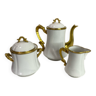 3-piece coffee service in Limoges porcelain – white and gilded