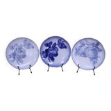 Set of 3 Lunéville K&G Blue flat plates with fruit patterns
