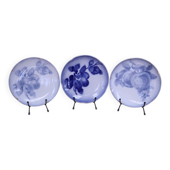 Lot de 3 assiettes plates Lunéville K&G Bleues motifs fruits