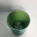 Vase ancien céramique vert bleu décoration signé vintage