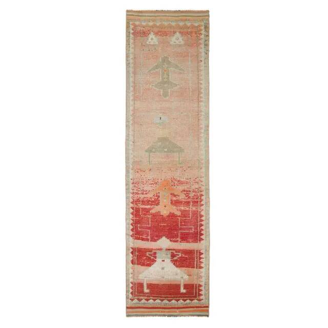 Vintage Turkish Hand-Knotted Wool Cotton Beige Runner Rug