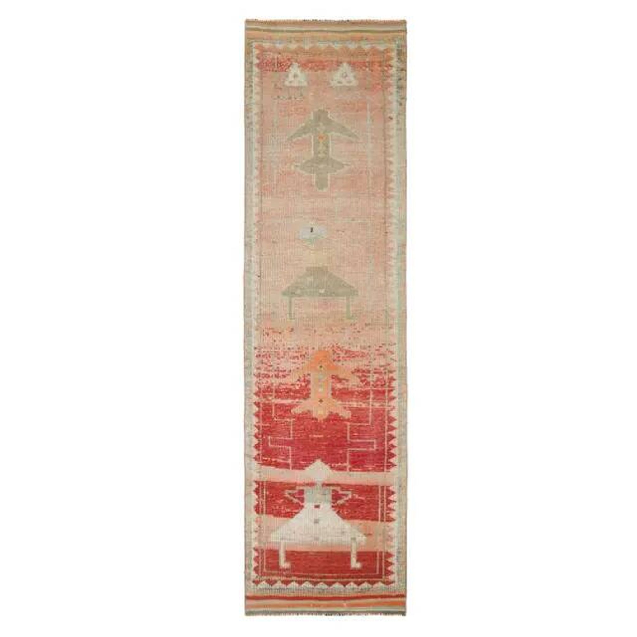 Vintage Turkish Hand-Knotted Wool Cotton Beige Runner Rug