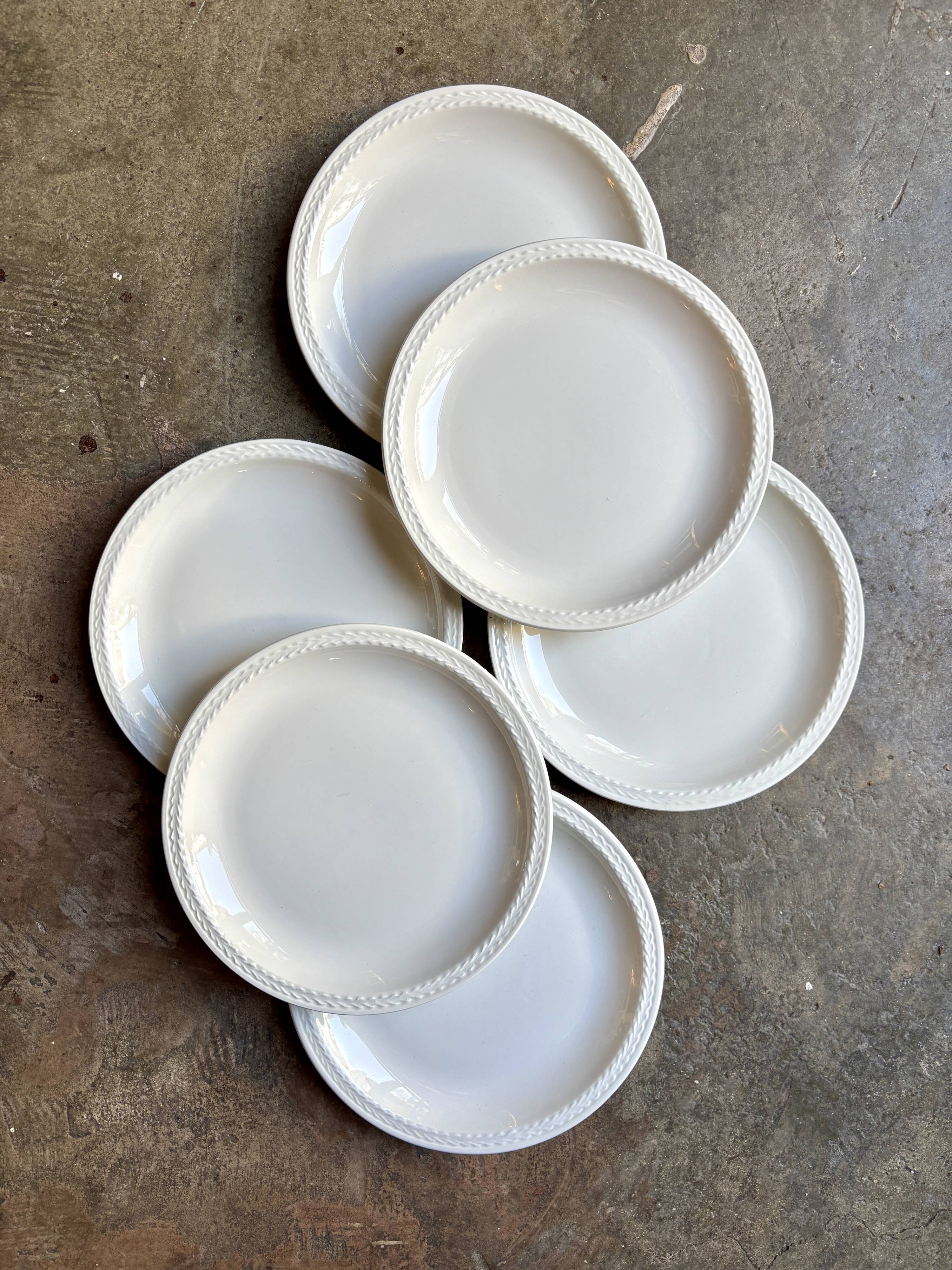 6 white earthenware dessert plates