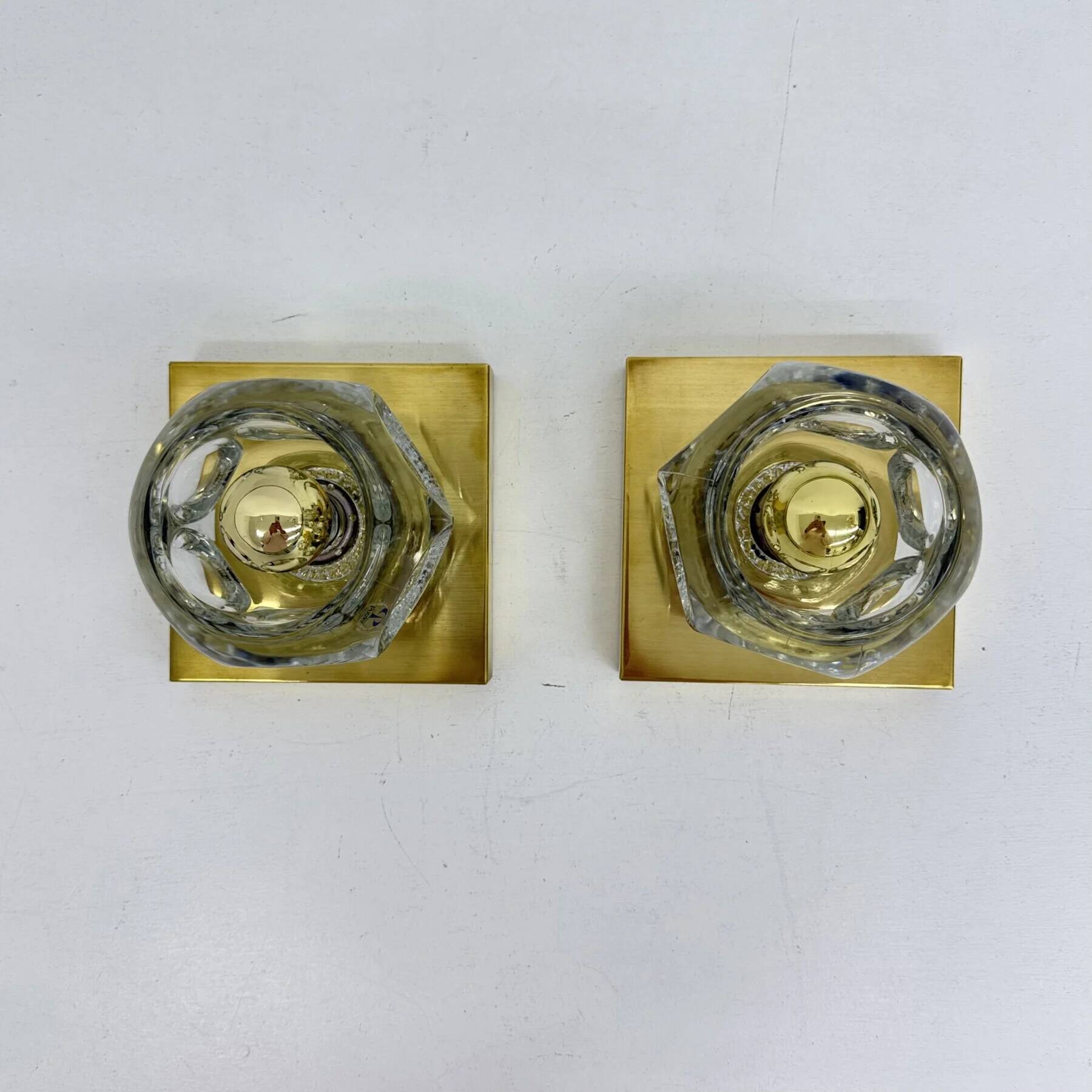 Pair of Peil & Putzler ice cube glass wall lamps, 1970s