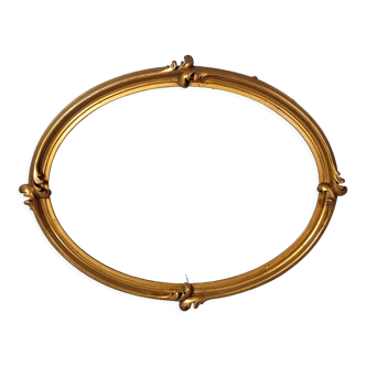 Ancien cadre ovale avec verre feuillure 40x30 cm bois stuc dorure feuille d'or