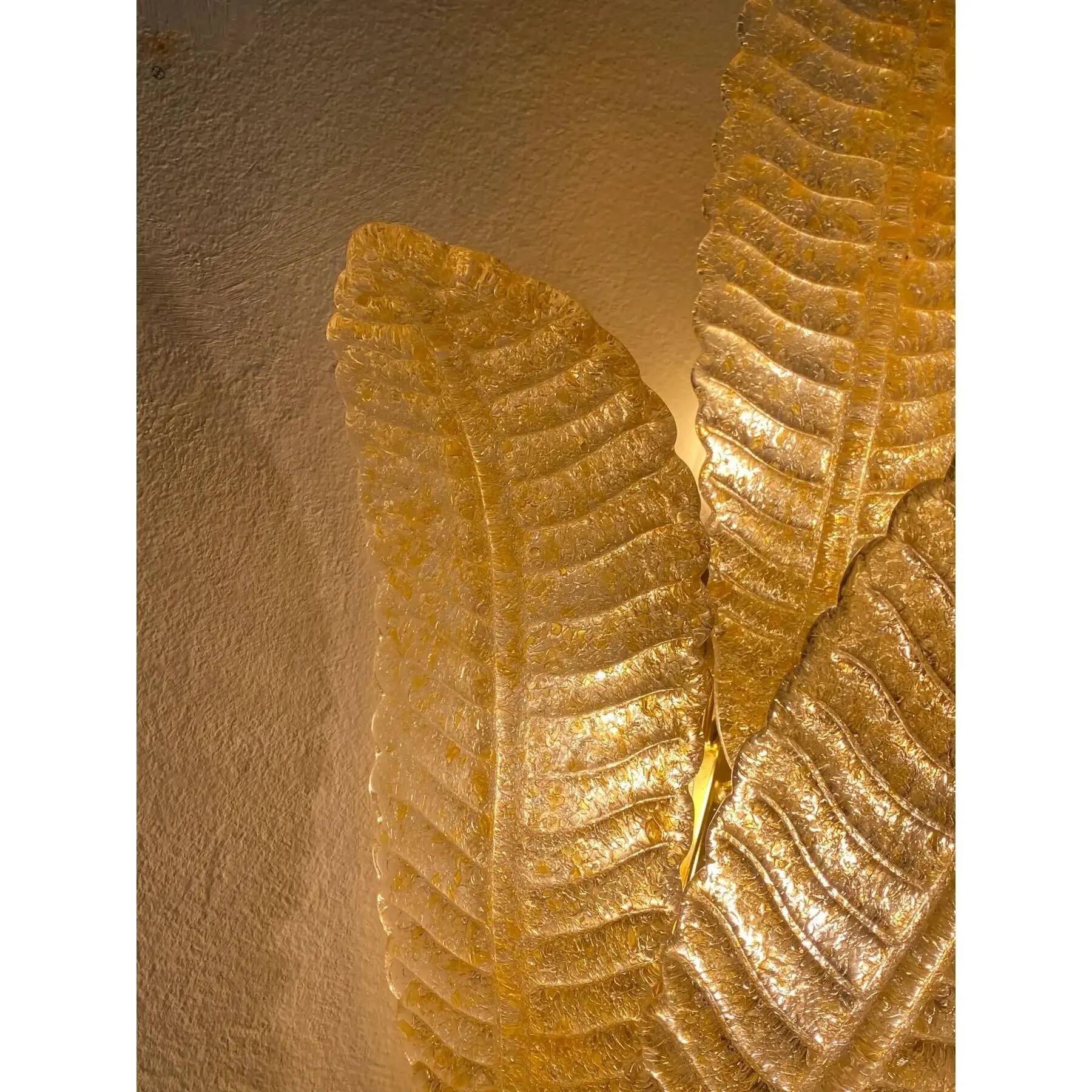 Gold “Graniglia” Leaf Murano Glass Wall Sconces in Venetian Style - a Pair