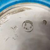 Longwy enamel blue plate bird and peony pattern