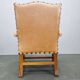 Antique Danish Leather Armchair Carved Wood Club Chair, Early 1900s
