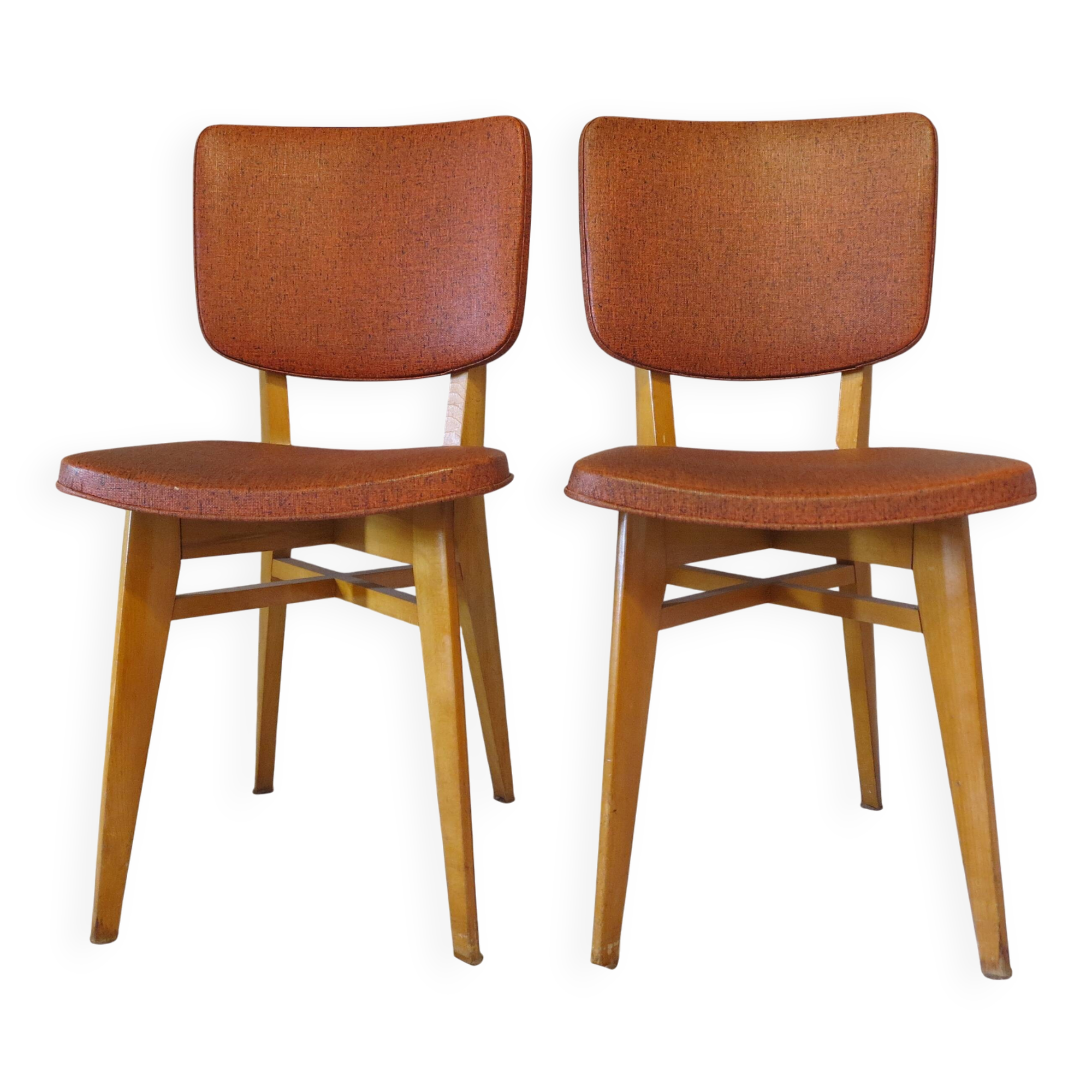 Paire de chaise skaï rouge années 50