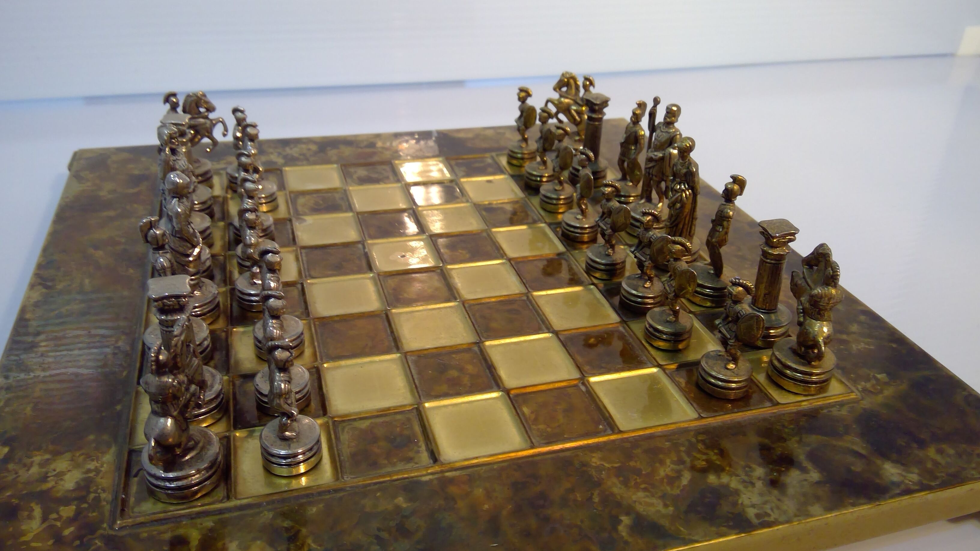 Chess game board glass metal figurine