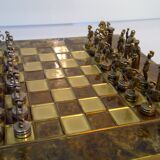 Chess game board glass metal figurine