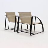 Set of 2 Post Modern Saddle Leather and Steel Armchairs 1970s