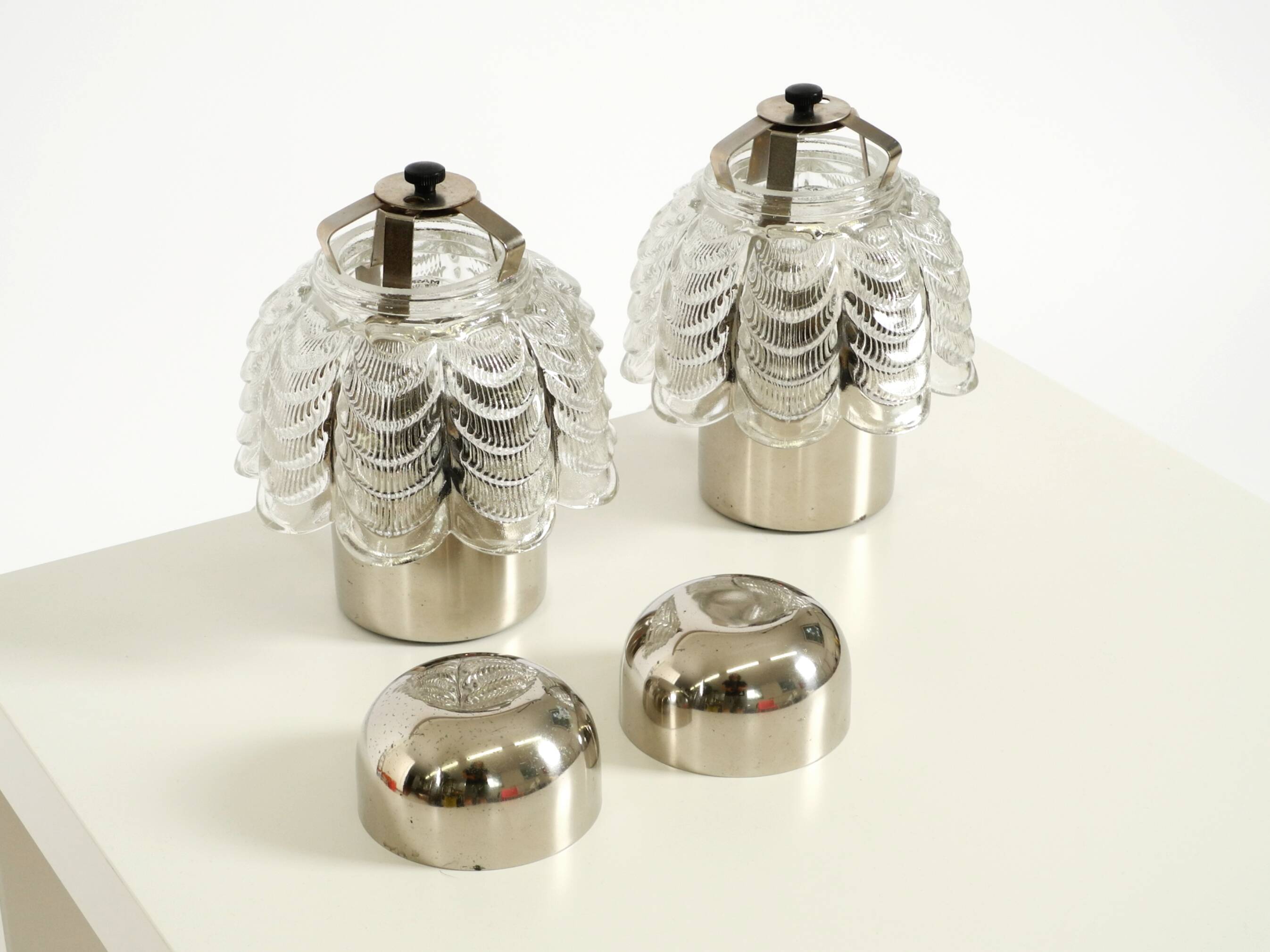 Two large, rare 1960s metal and glass table lamps by VEB Narva Leuchtenbau
