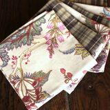 6 brown checkered table napkins with vintage flowers