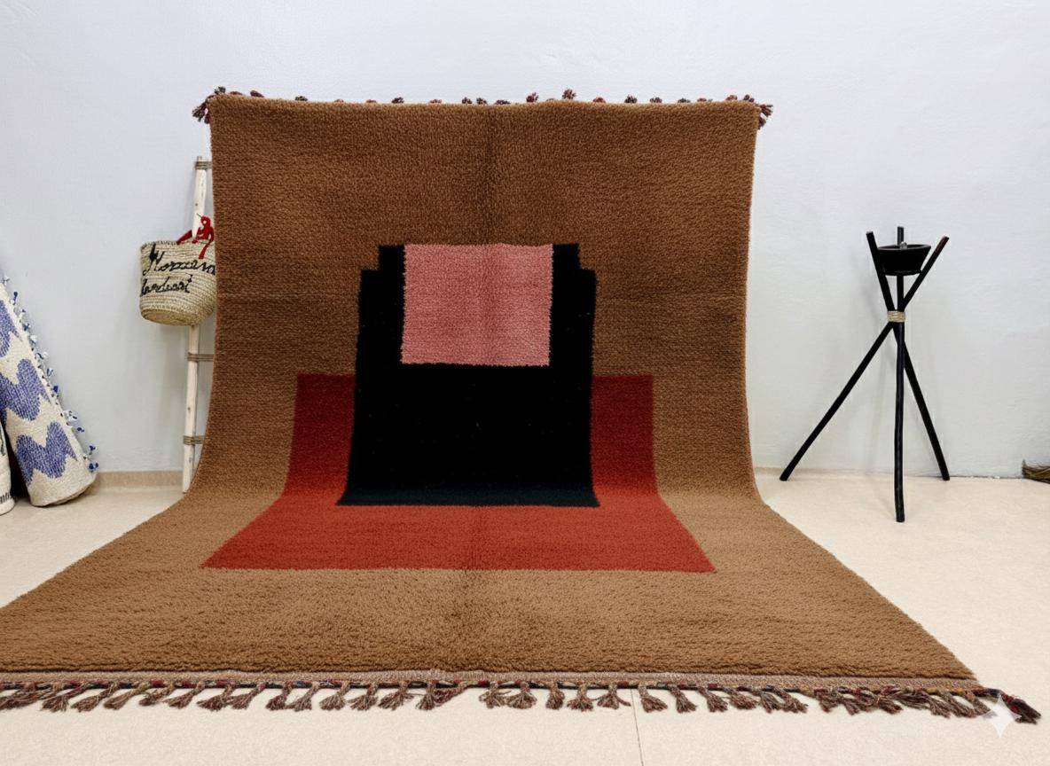 Handwoven Moroccan rug, natural wool, 250cm x 150cm, elegant decoration.