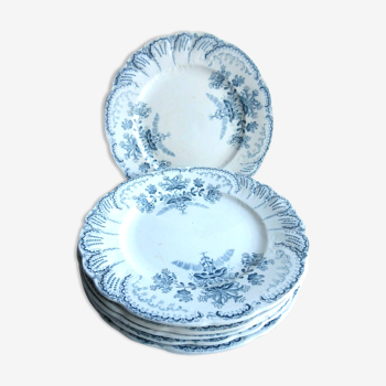 6 dessert plates terre de fer saint amand, regency model, in blue