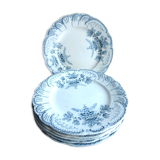 6 dessert plates terre de fer saint amand, regency model, in blue