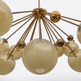 Mid-Century Italian Burnished Brass and Murano Glass Large Sputnik Chandeli