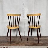 Paire de chaises Baumann bistrot troquet en bois jaune et brun