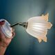 Vintage tulip wall light in frosted white and brown glass