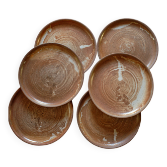 set of 6 artisanal stoneware flat plates