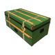 Green metal trunk with wooden sleds